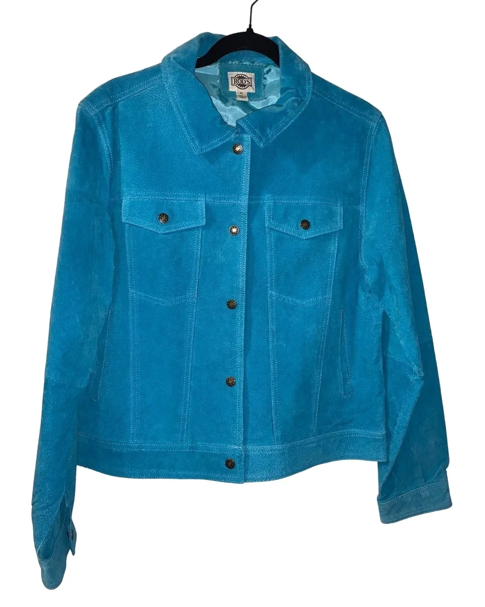 Vintage Rod's Womens Suede Jacket Size XL Turquoise Blue Slim Fit Runs Small